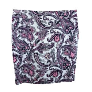 Ann Taylor Womens Pink White Paisley Cotton Blend Pencil Skirt Size 14 Career